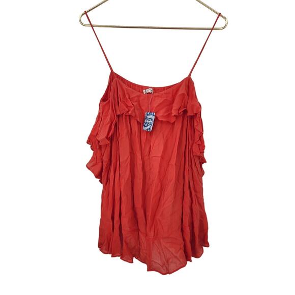 New NWT Free People OB637353 Cascades Cami Ruffle Spaghetti Strap Fire Orange - Picture 5 of 11